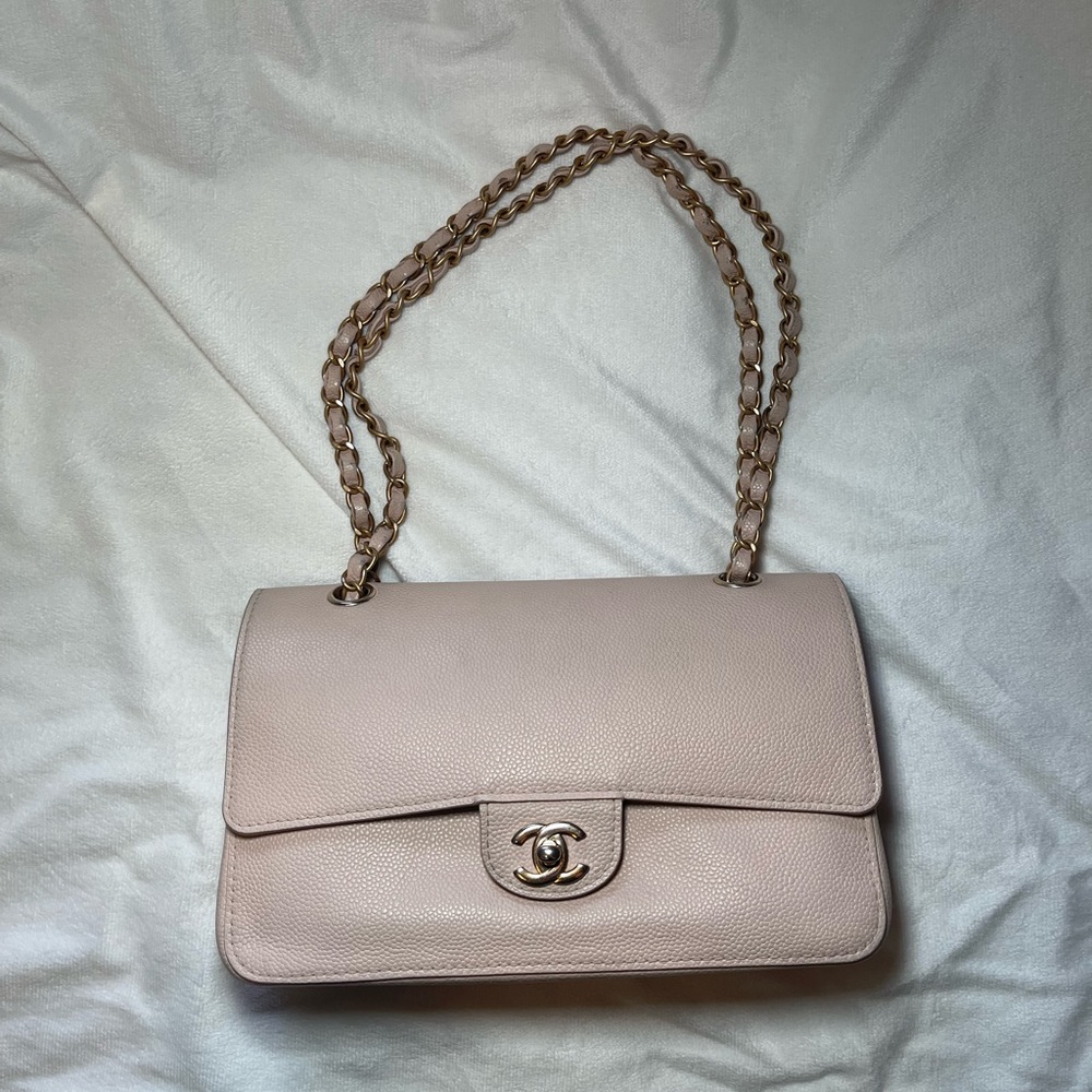Chanel Nude Caviar Leather Classic Medium Double Flap Bag